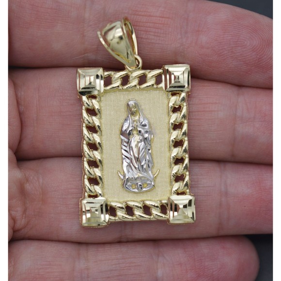 Real Solid 10K Yellow Gold Shiny Virgin Mary Lady Guadalupe Pendant 6.3gr - Picture 2 of 7